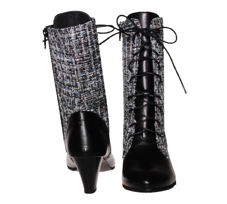 【靴のHOSHIKAWA】  『Dona Miss 10270』 21.5cm〜24.5cm EEEE ドナミス ミドルブーツ レディース ブラックPC レースアップ サイドファスナー 国産 本革 春夏