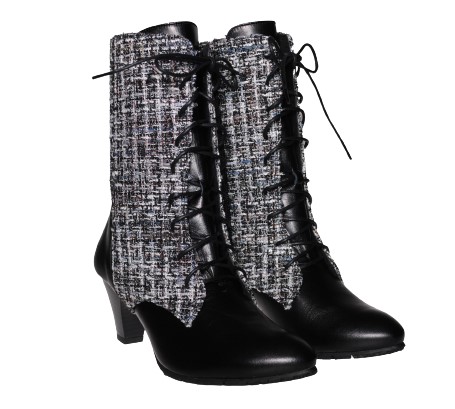 【靴のHOSHIKAWA】  『Dona Miss 10270』 21.5cm〜24.5cm EEEE ドナミス ミドルブーツ レディース ブラックPC レースアップ サイドファスナー 国産 本革 春夏