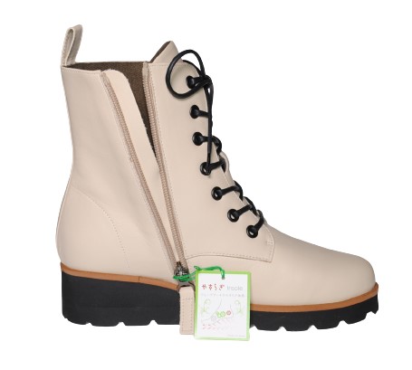 【靴のHOSHIKAWA】  『Dona Miss 2541』 21.5cm〜24.5cm EEEE ドナミス ショートブーツ レディース アイボリー レースアップ サイドファスナー 国産 本革 春夏