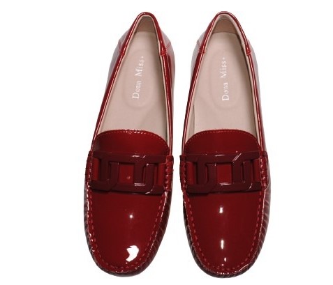 【靴のHOSHIKAWA】  『Dona Miss 10029-1』 21.5cm〜25cm レディース ドナミス ローファー エナメル レッド フラット スクエアトウ 低反発クッション 本革