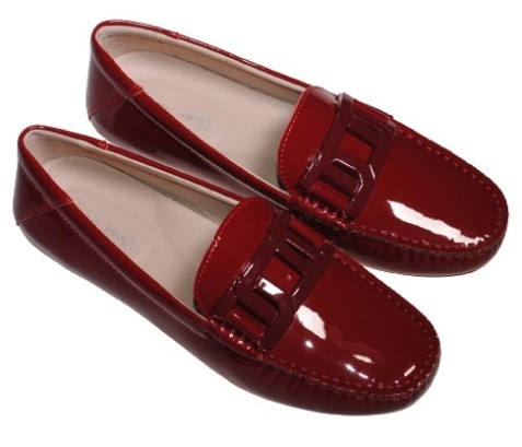 【靴のHOSHIKAWA】  『Dona Miss 10029-1』 21.5cm〜25cm レディース ドナミス ローファー エナメル レッド フラット スクエアトウ 低反発クッション 本革