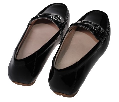 【靴のHOSHIKAWA】  『Dona Miss 10029-1』 21.5cm〜25cm レディース ドナミス ローファー エナメル ブラック フラット スクエアトウ 低反発クッション 本革