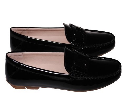 【靴のHOSHIKAWA】  『Dona Miss 10029-1』 21.5cm〜25cm レディース ドナミス ローファー エナメル ブラック フラット スクエアトウ 低反発クッション 本革