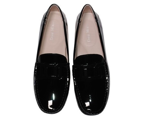 【靴のHOSHIKAWA】  『Dona Miss 10029-1』 21.5cm〜25cm レディース ドナミス ローファー エナメル ブラック フラット スクエアトウ 低反発クッション 本革