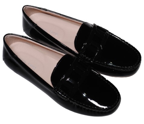 【靴のHOSHIKAWA】  『Dona Miss 10029-1』 21.5cm〜25cm レディース ドナミス ローファー エナメル ブラック フラット スクエアトウ 低反発クッション 本革