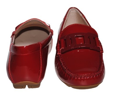 【靴のHOSHIKAWA】  『Dona Miss 10029-1』 21.5cm〜25cm レディース ドナミス ローファー エナメル レッド フラット スクエアトウ 低反発クッション 本革