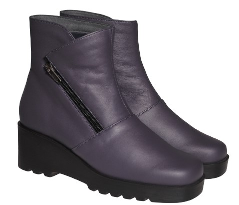 【靴のHOSHIKAWA】  『Dona Miss 22524』 21.5cm〜24.5cm EEE ドナミス ミドルブーツ レディース パープル サイドファスナー 厚底 国産 本革 秋冬