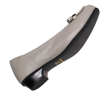 【靴のHOSHIKAWA】  『Dona Miss 3037』 21.5cm〜25cm EEE ドナミス パンプス レディース ライトグレー バックル ローヒール 国産 本革 秋冬