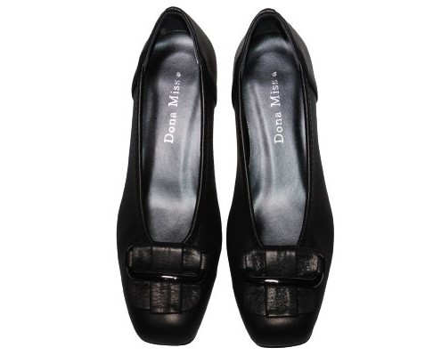 【靴のHOSHIKAWA】  『Dona Miss 3037』 21.5cm〜25cm EEE ドナミス パンプス レディース ブラック バックル ローヒール 国産 本革 秋冬