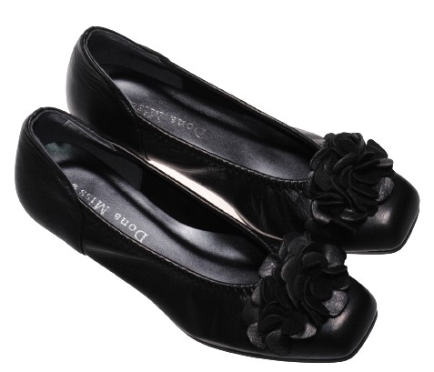 【靴のHOSHIKAWA】  『Dona Miss 3279』 ドナミス パンプス 21.5cm〜25cm EEE レディース ブラック ローヒール リボン 国産 幅広 本革