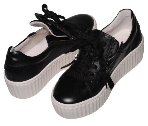 【靴のHOSHIKAWA】  『Gabor 93200』 ガボール レザースニーカー 22cm〜25.5cm 幅広 ブラック レースアップ 両側ファスナー コンフォート 本革 スロバキア製