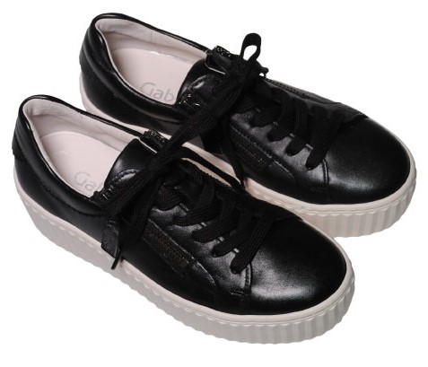 【靴のHOSHIKAWA】  『Gabor 93200』 ガボール レザースニーカー 22cm〜25.5cm 幅広 ブラック レースアップ 両側ファスナー コンフォート 本革 スロバキア製