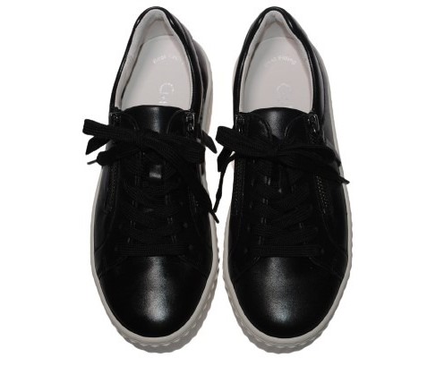 【靴のHOSHIKAWA】  『Gabor 93200』 ガボール レザースニーカー 22cm〜25.5cm 幅広 ブラック レースアップ 両側ファスナー コンフォート 本革 スロバキア製