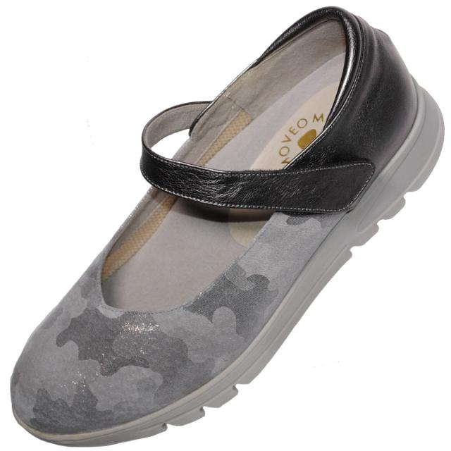 【靴のHOSHIKAWA】  『MOVEO 023』 モベオ パンプス 22cm〜24.5cm EEEE ウェッジソール マジックテープ グレー 日本製 本革 軽量 幅広