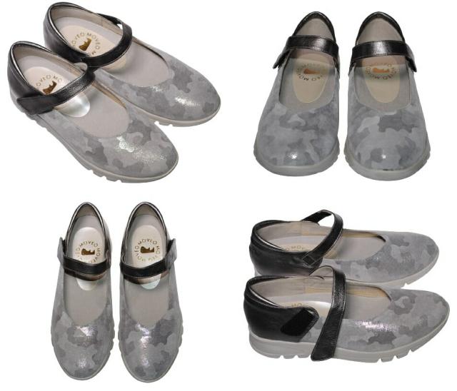 【靴のHOSHIKAWA】  『MOVEO 023』 モベオ パンプス 22cm〜24.5cm EEEE ウェッジソール マジックテープ グレー 日本製 本革 軽量 幅広