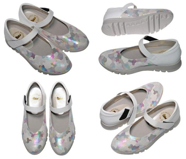 【靴のHOSHIKAWA】  『MOVEO 023』 モベオ パンプス 22cm〜24.5cm EEEE ウェッジソール マジックテープ グレー 日本製 本革 軽量 幅広