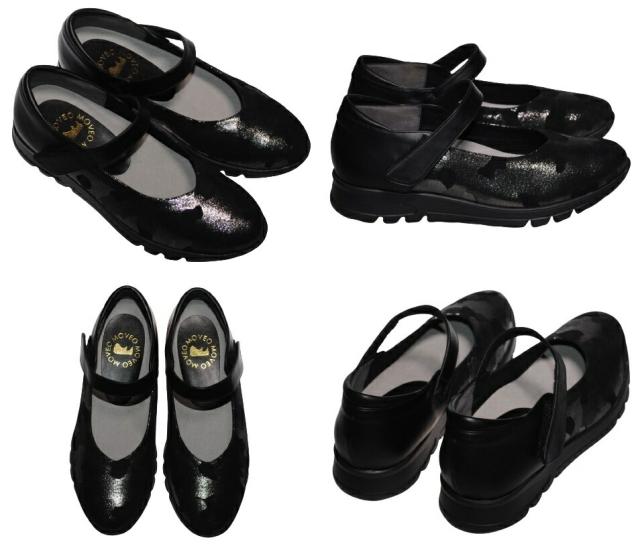 【靴のHOSHIKAWA】  『MOVEO 023』 モベオ パンプス 22cm〜24.5cm EEEE ウェッジソール マジックテープ グレー 日本製 本革 軽量 幅広