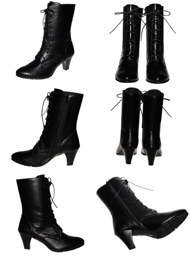 【靴のHOSHIKAWA】  『Dona Miss 10270』 21.5cm〜24.5cm EEEE ドナミス ミドルブーツ レディース ブラックPC レースアップ サイドファスナー 国産 本革 春夏