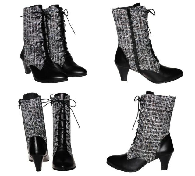 【靴のHOSHIKAWA】  『Dona Miss 10270』 21.5cm〜24.5cm EEEE ドナミス ミドルブーツ レディース ブラックPC レースアップ サイドファスナー 国産 本革 春夏