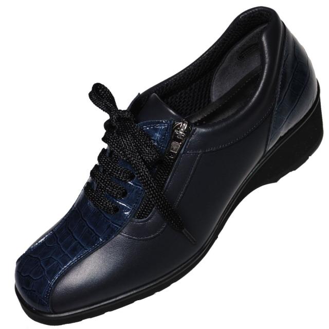 【靴のHOSHIKAWA】  『SALON DE GRES 18644』 21.5cm〜25cm EEEE サロンドグレー コンフォートシューズ ネイビー エナメル型押し 日本製 本革 幅広