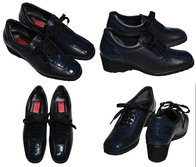 【靴のHOSHIKAWA】  『SALON DE GRES 18644』 21.5cm〜25cm EEEE サロンドグレー コンフォートシューズ ネイビー エナメル型押し 日本製 本革 幅広