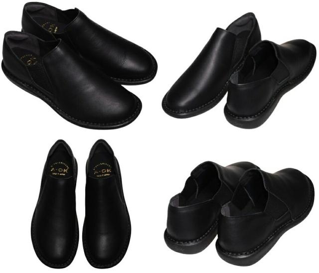 【靴のHOSHIKAWA】  『A-OK 19604』 エーオーケー スリッポン 22cm〜24.5cm EEEE ダークブラウン カジュアル レディース ローヒール サイドゴア 牛革 幅広 国産