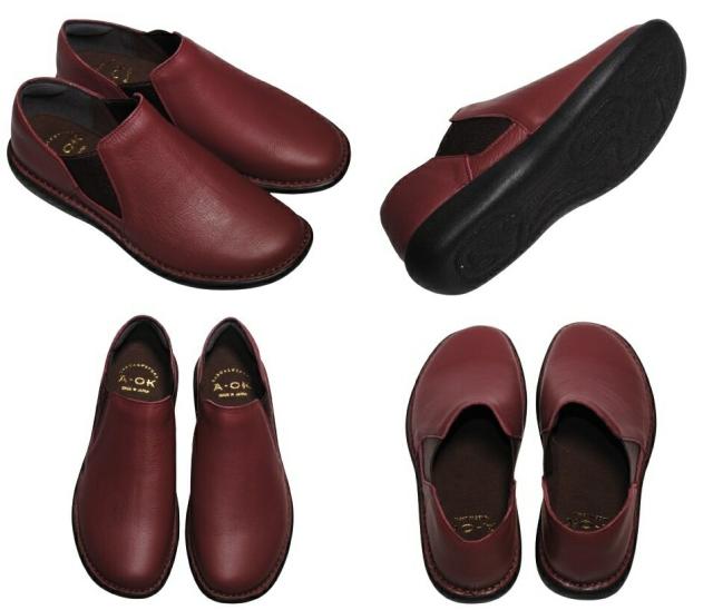 【靴のHOSHIKAWA】  『A-OK 19604』 エーオーケー スリッポン 22cm〜24.5cm EEEE ダークブラウン カジュアル レディース ローヒール サイドゴア 牛革 幅広 国産