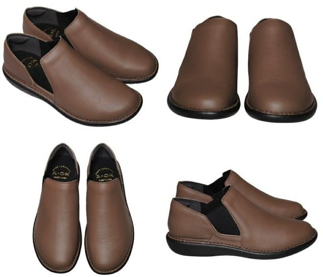 【靴のHOSHIKAWA】  『A-OK 19604』 エーオーケー スリッポン 22cm〜24.5cm EEEE ダークブラウン カジュアル レディース ローヒール サイドゴア 牛革 幅広 国産