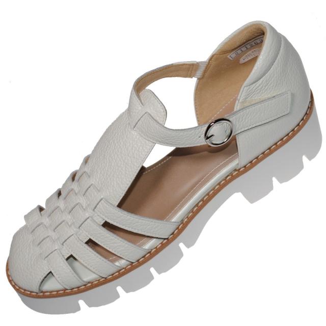 【靴のHOSHIKAWA】  『MONET 211203』 モネ グルカサンダル 21.5cm〜24.5cm EEE ホワイト レディース エナメル マジックテープ 本革 国産 春夏