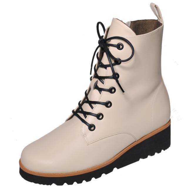 【靴のHOSHIKAWA】  『Dona Miss 2541』 21.5cm〜24.5cm EEEE ドナミス ショートブーツ レディース アイボリー レースアップ サイドファスナー 国産 本革 春夏