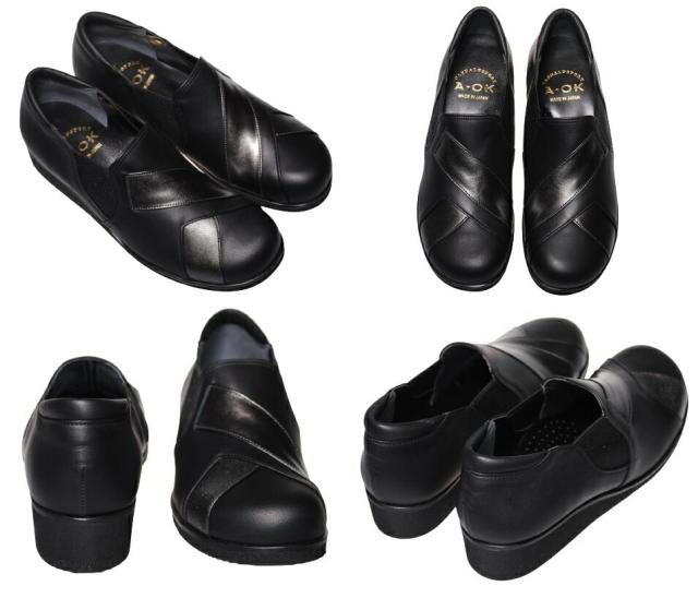 【靴のHOSHIKAWA】  『A-OK 5890』 エーオーケー スリッポン 21.5cm〜24.5cm EEE レディース グレージュメタ フラット底 サイドゴア 牛革 春夏
