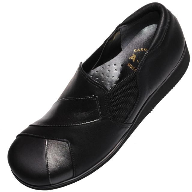 【靴のHOSHIKAWA】  『A-OK 5890』 エーオーケー スリッポン 21.5cm〜24.5cm EEE レディース グレージュメタ フラット底 サイドゴア 牛革 春夏