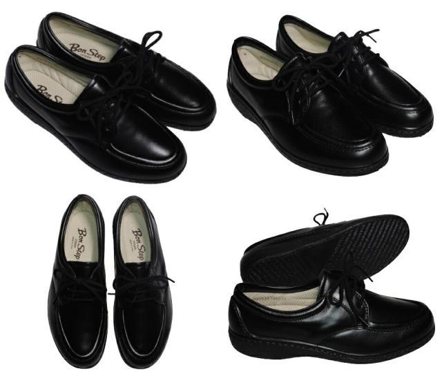 【靴のHOSHIKAWA】  『BON STEP 5903』 ボンステップ コンフォート 22cm〜25.5cm EEE ブラック レディース 外反母趾対応 Uチップ 日本製 牛革 幅広