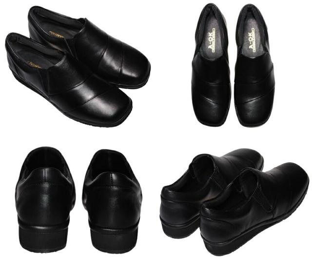 【靴のHOSHIKAWA】  『A-OK 9461』 エーオーケー スリッポン 22cm〜24.5cm EEEE ブラック カジュアル レディース ローヒール スクエアトゥ 牛革 防滑