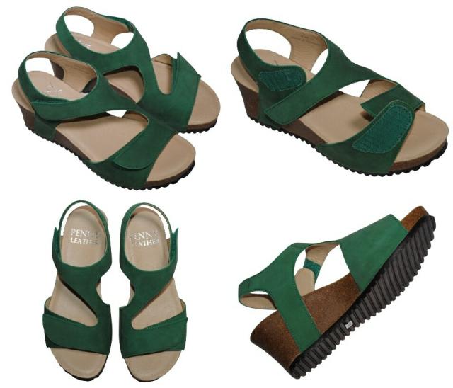 【靴のHOSHIKAWA】  『PENNY LEATHER H100』 ウェッジソール サンダル 22.5cm〜24.5cm マジックテープ グリーン レディース 本革 スウェード
