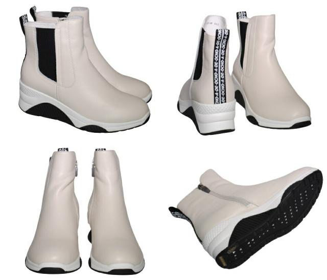 【靴のHOSHIKAWA】  『de ocho A de ocho 022-08』 デオチョアデオチョ ブーツ 22cm〜24.5cm EEE レディース アイボリー ショートブーツ 厚底 国産 秋冬