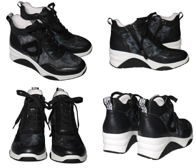 【靴のHOSHIKAWA】  『de ocho A de ocho 022-7A』 デオチョ ブラック 22cm〜24.5cm EEE ハイカットスニーカー レディース 秋冬 シークレットヒール