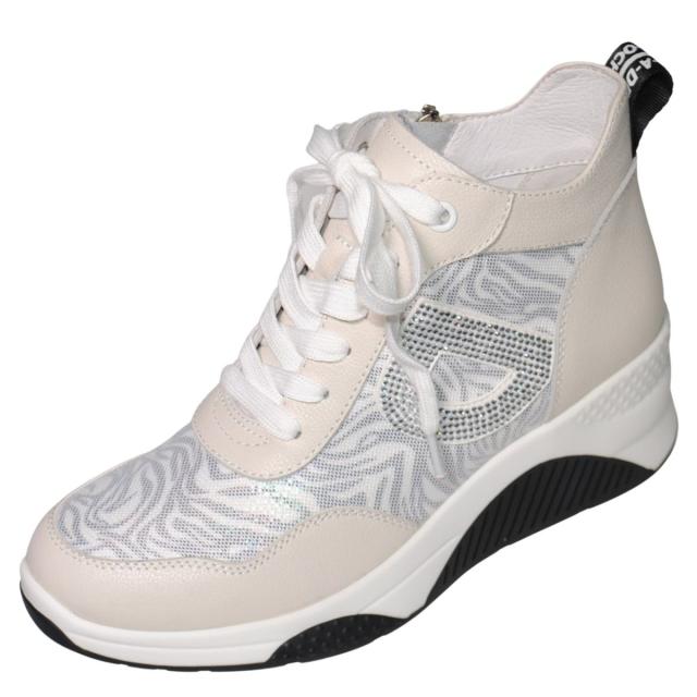 【靴のHOSHIKAWA】  『de ocho A de ocho 022-7A』 デオチョ ホワイト 22cm〜24.5cm EEE ハイカットスニーカー レディース 秋冬 シークレットヒール