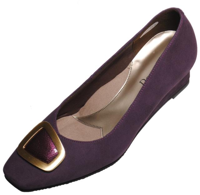 【靴のHOSHIKAWA】  『Dona Miss 1071』 21.5cm〜24.5cm EEE ドナミス パンプス レディース パープル バックル ローヒール 国産 本革 秋冬