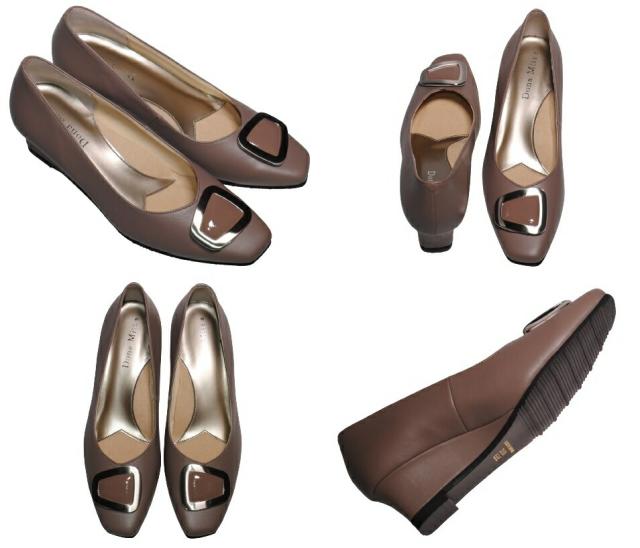 【靴のHOSHIKAWA】  『Dona Miss 1071』 21.5cm〜24.5cm EEE ドナミス パンプス レディース パープル バックル ローヒール 国産 本革 秋冬