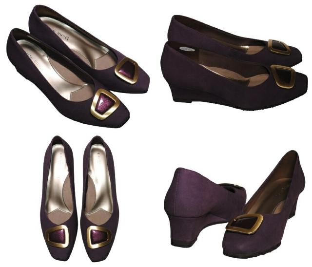 【靴のHOSHIKAWA】  『Dona Miss 1071』 21.5cm〜24.5cm EEE ドナミス パンプス レディース パープル バックル ローヒール 国産 本革 秋冬