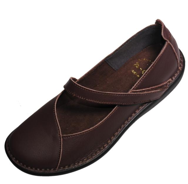 【靴のHOSHIKAWA】  『A-OK 19610』 エーオーケー スリッポン 22cm〜24.5cm EEEE レディース バーガンディー フラット底 ストラップ 牛革