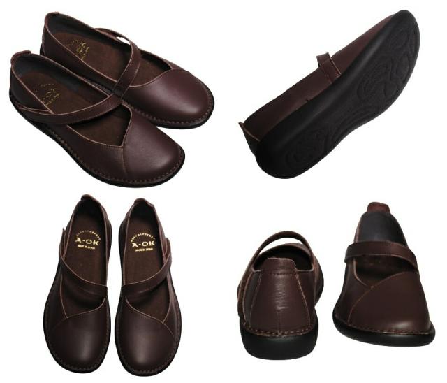 【靴のHOSHIKAWA】  『A-OK 19610』 エーオーケー スリッポン 22cm〜24.5cm EEEE レディース バーガンディー フラット底 ストラップ 牛革