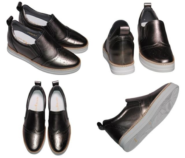 【靴のHOSHIKAWA】  『de ocho A de ocho 2118-39』 デオチョアデオチョ スリッポン 22cm〜24.5cm レディース ガンメタ レザースニーカー 厚底 本革