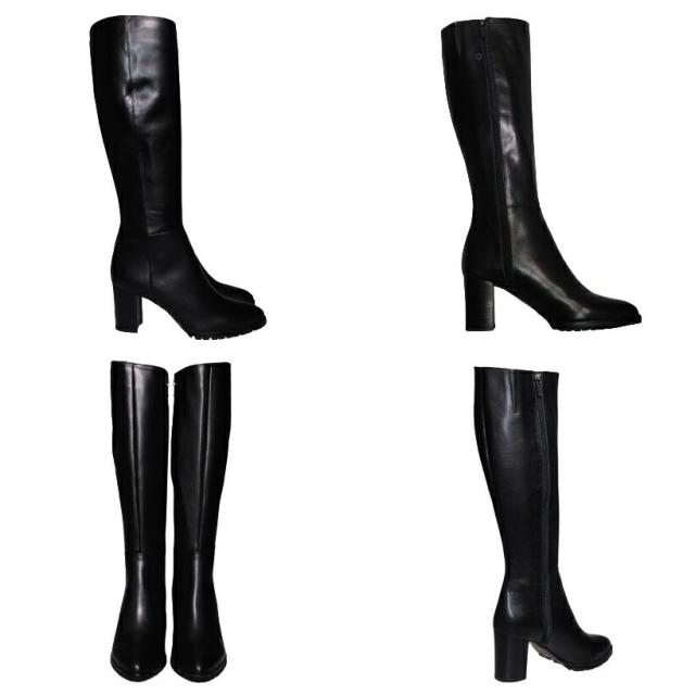 【靴のHOSHIKAWA】  『MONET 214203』 モネ ロングブーツ 21.5cm〜24.5cm EEE ブラック レディース サイドファスナー スムース革 本革 ヒール 国産