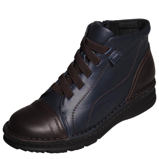 【靴のHOSHIKAWA】  『Yukiko Kimijima 3887』 22cm〜24.5cm EEEE ネイビー ショートブーツ レースアップ ファスナー 牛革 秋冬