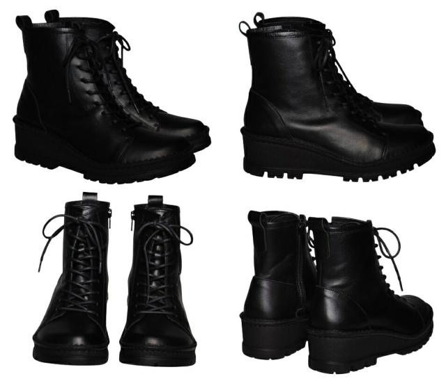 【靴のHOSHIKAWA】  『A-OK 5501』 エーオーケー ショートブーツ 22.5cm〜24.5cm レディース  レースアップ ブラック 牛革 秋冬