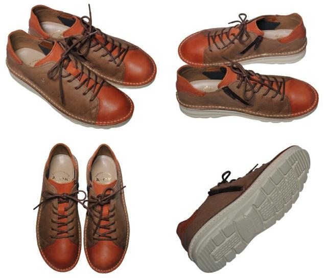 【靴のHOSHIKAWA】  『A-OK 7091』 エーオーケー トマト 21.5cm〜25cm EEEE レザースニーカー 撥水加工 ファスナー 厚底 レースアップ 牛革