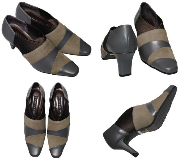 【靴のHOSHIKAWA】  『NINE DI NINE 7805』 ナインディナイン パンプス 21.5cm〜24.5cm EEE グレー レディース ヒール カジュアル 本革 国産