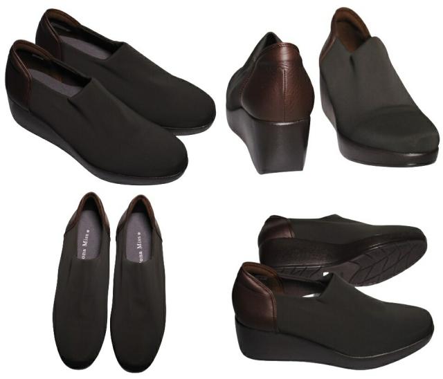 【靴のHOSHIKAWA】  『Dona Miss 804』 ドナミス スリッポン 21.5cm〜24.5cm EEE ダーブラウン レインシューズ  ウェッジソール カジュアル 撥水加工 厚底